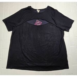 Ava & Viv Black Ribbed Cutout Top 4X